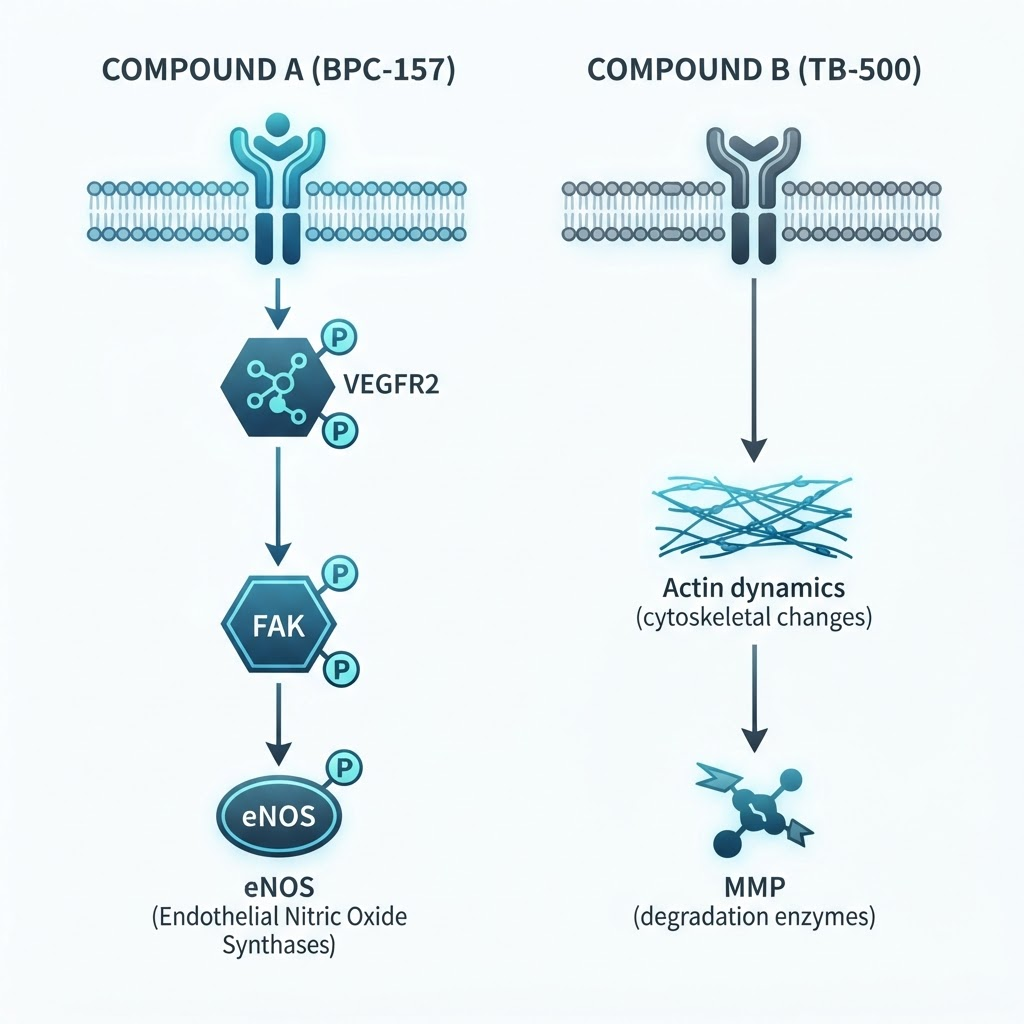 BPC-157 and TB-500 signaling pathway comparison