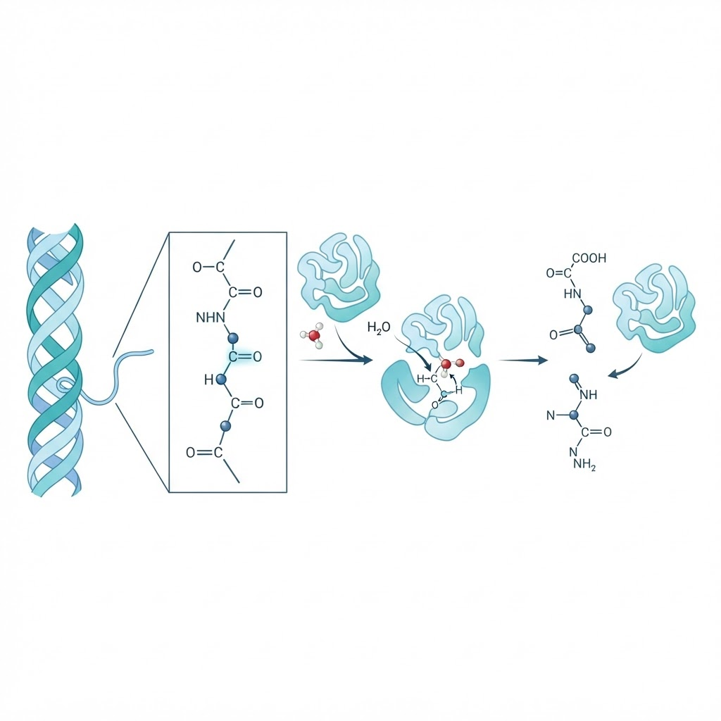 Hydrolysis mechanism of collagen peptide bond cleavage