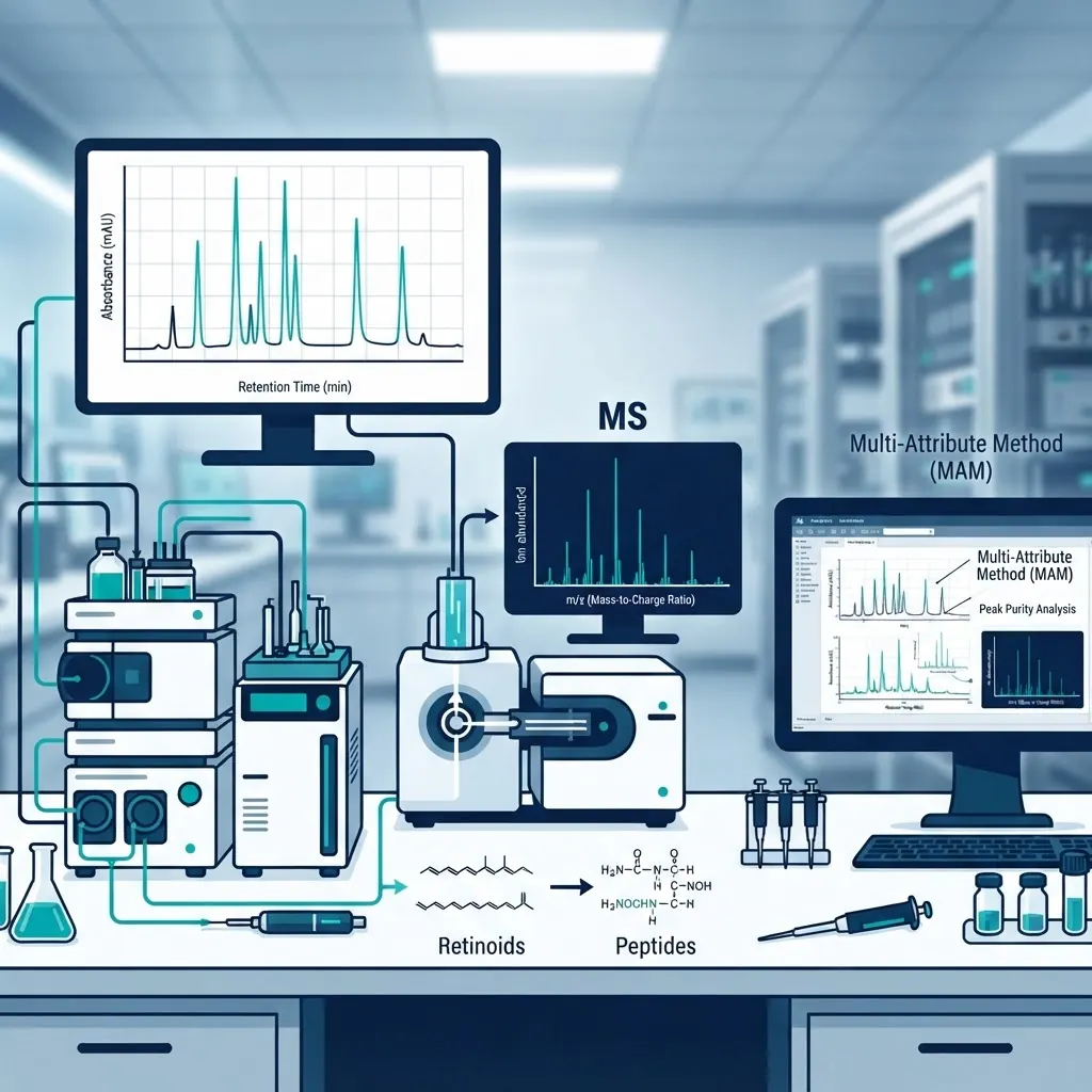 HPLC and mass spectrometry verification for retinoids and peptides