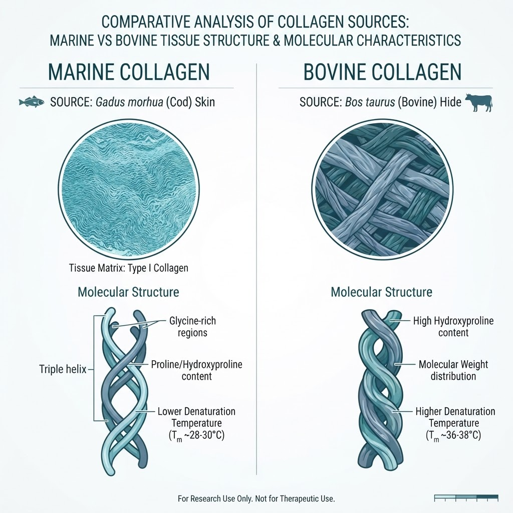 Marine vs bovine collagen source comparison for laboratory research