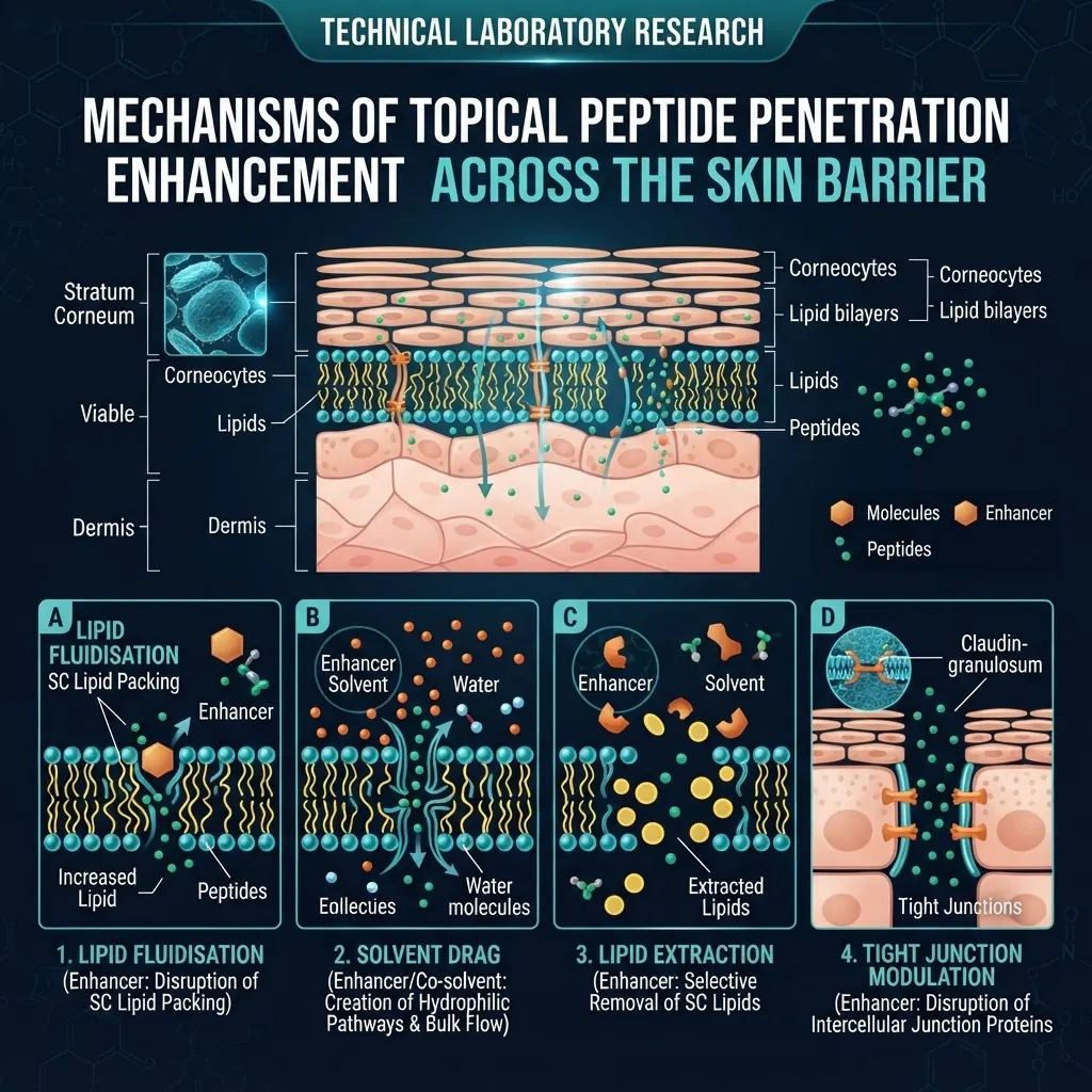 Penetration enhancer mechanisms in topical peptide research