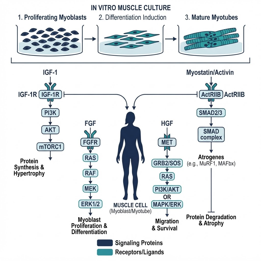 Peptide signaling pathways in skeletal muscle cell research