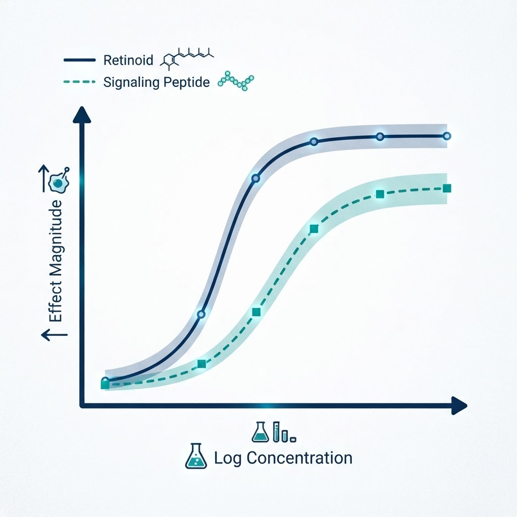 Comparative dose-response curves for retinoids and signaling peptides