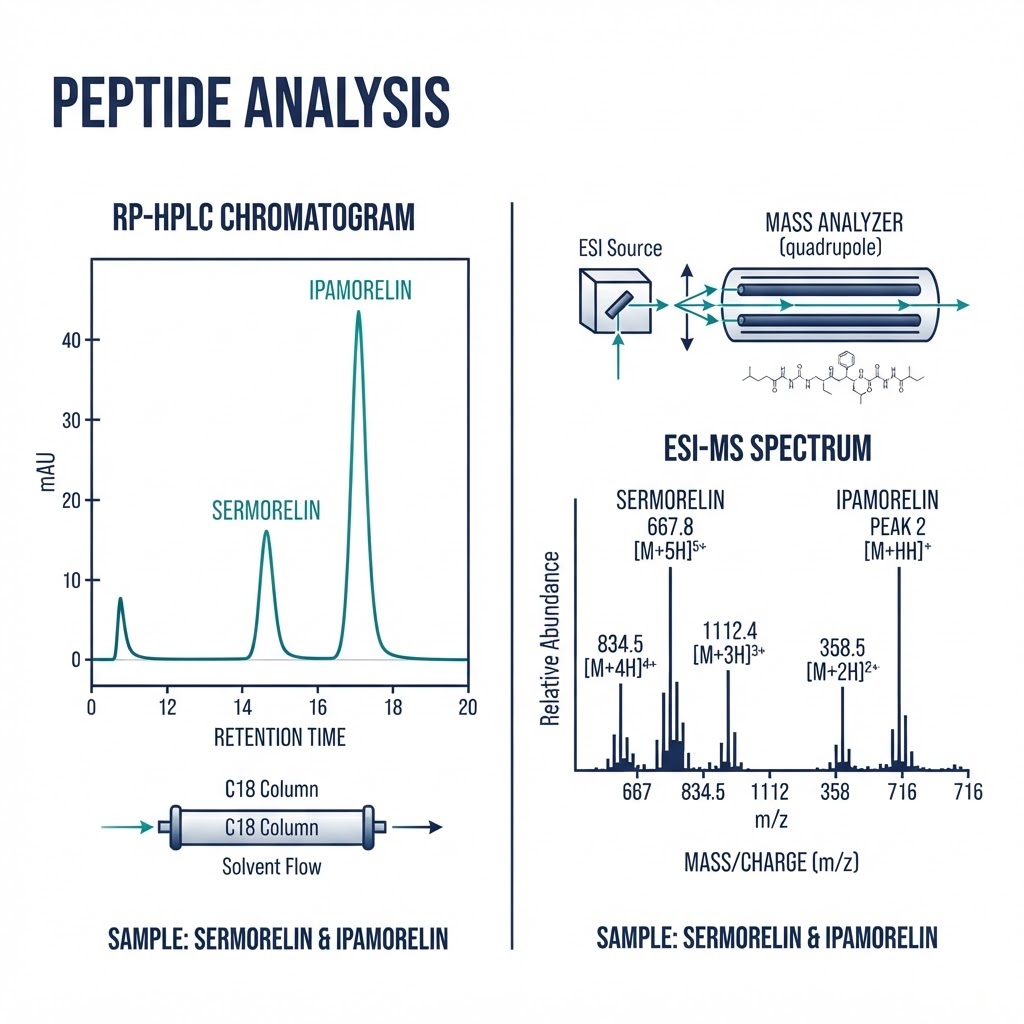 HPLC and MS verification of sermorelin and ipamorelin