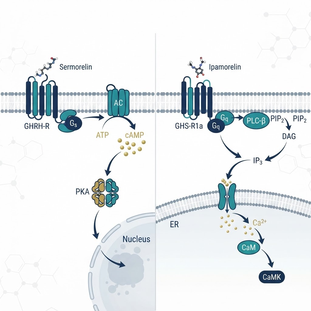 Sermorelin and ipamorelin signaling pathway comparison