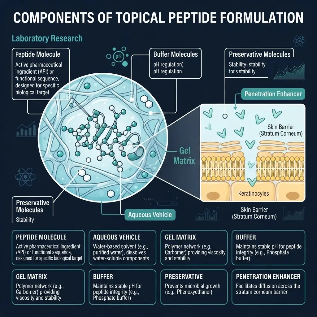 Topical peptide formulation components for laboratory research