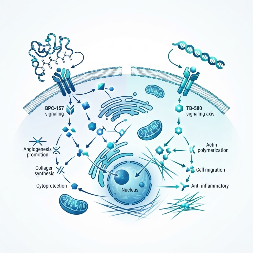 BPC-157 and TB-500 comparative cellular signaling research