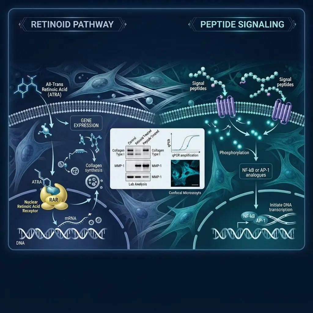 Retinoid and peptide signaling mechanisms in dermal cell research